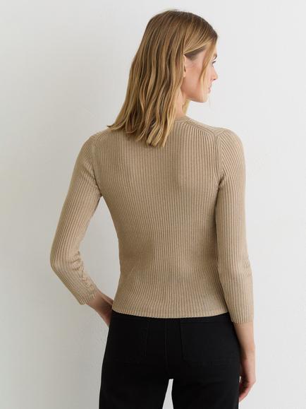 Reiss Milo Metallic Rib Knit Cardigan, Gold - view 2, Gold