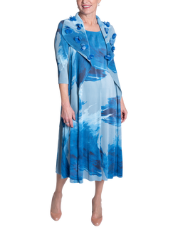 chesca Splash Mock Jacket Shift Dress, Cobalt/Grey, Cobalt/Grey