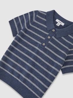 Reiss Kids' Cotton Stripe Knit Polo Jumper, Navy/White - view 2, Navy/White