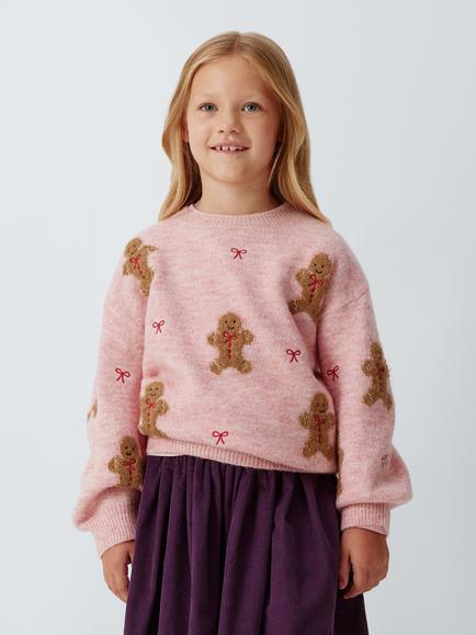 John Lewis Kids' Gingerbread Jumper, Pink, Pink