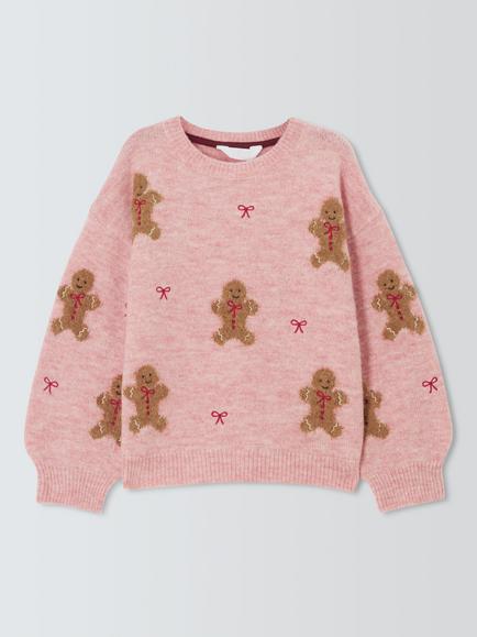 John Lewis Kids' Gingerbread Jumper, Pink, Pink