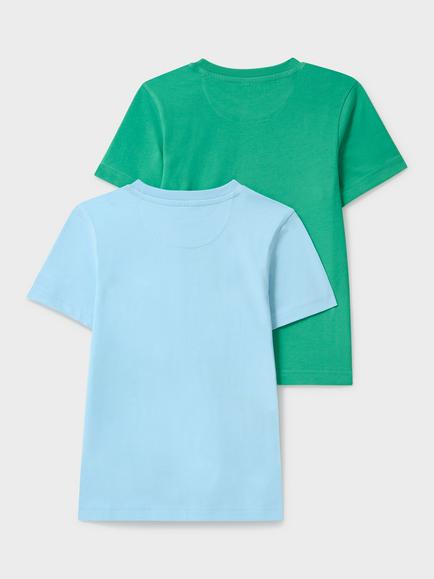 Crew Clothing Kids' Cotton Plain/Graphic T-Shirt, Pack of 2, Multi Blue - view 2, Multi Blue