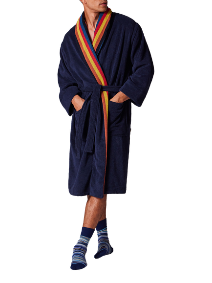 Paul Smith Cotton Stripe Lapel Robe, Blue Navy, Blue Navy