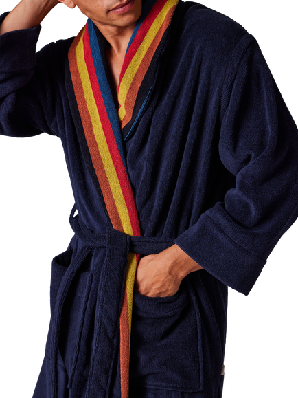 Paul Smith Cotton Stripe Lapel Robe, Blue Navy - view 2, Blue Navy