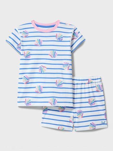 Crew Clothing Kids' Cotton Shell Print Short Pyjama Set, Multi White, Multi White