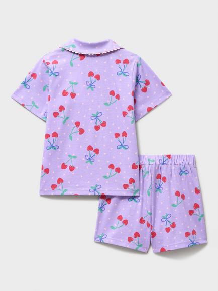 Crew Clothing Kids' Cotton Cherry Print Short Pyjama Set, Lilac - view 2, Lilac