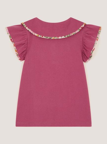 Monsoon Kids' Short Sleeve Floral Embroidered T-Shirt, Pink - view 2, Pink