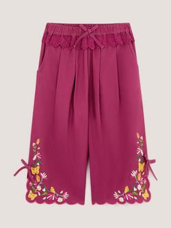 Monsoon Kids' Floral Twill Trousers, Magenta, Magenta