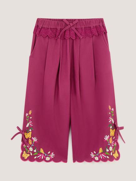 Monsoon Kids' Floral Twill Trousers, Magenta, Magenta