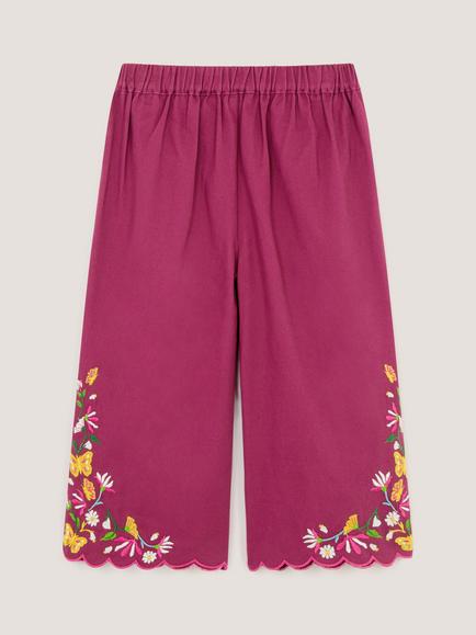 Monsoon Kids' Floral Twill Trousers, Magenta - view 2, Magenta