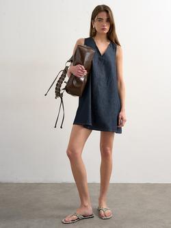 Topshop Sleeveless V-Neck Mini Shift Dress, Blue, Mblue