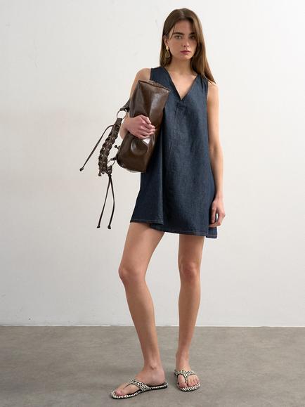 Topshop Sleeveless V-Neck Mini Shift Dress, Blue, Mblue