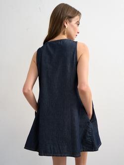 Topshop Sleeveless V-Neck Mini Shift Dress, Blue - view 2, Mblue