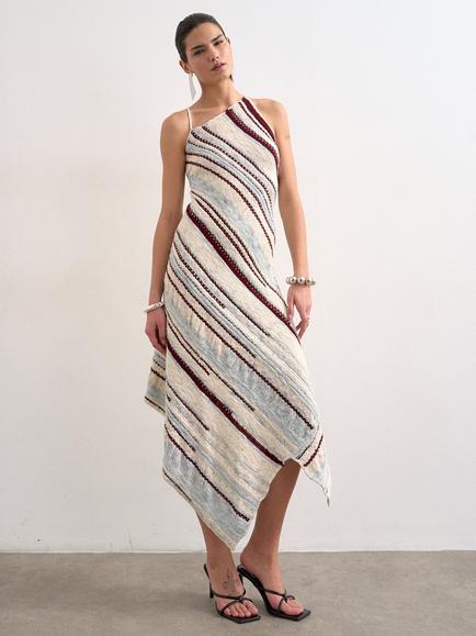 Topshop Asymmetrical Full Skirt Stripe Midi Dress, Multi, Multi