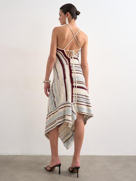 Topshop Asymmetrical Full Skirt Stripe Midi Dress, Multi - view 2, Multi