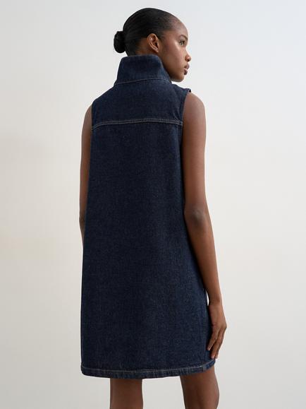 Topshop Cotton Pinafore Mini Dress, Dark Blue - view 2, Dark Blue