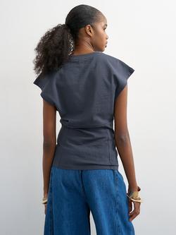 Topshop Cotton Cap Sleeve Crew Neck T-Shirt, Dark Grey - view 2, Dark Grey