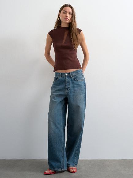 Topshop Slim Fit High Neck Sleeveless Top, Brown, Brown