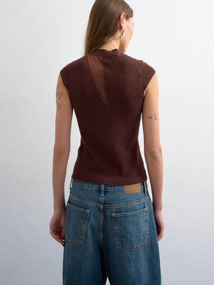 Topshop Slim Fit High Neck Sleeveless Top, Brown - view 2, Brown
