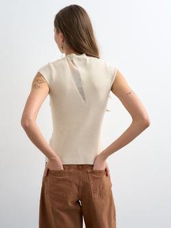 Topshop Cap Sleeve Knit Sheer Mix Top, Ivory - view 2, Ivory