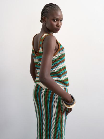 Topshop Crochet Stripe Co-Ord Vest, Multi - view 2, Multi