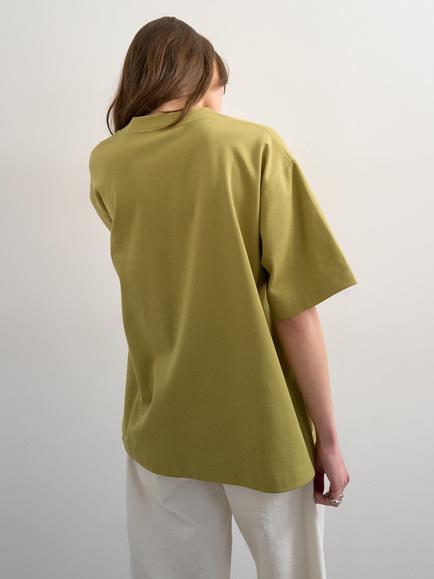 Topshop Oversized Premium Cotton Blend Interlock V-Neck T-Shirt, Khaki - view 2, Khaki
