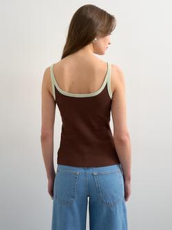 Topshop Skinny Strap Ribbed Cotton Blend Vest, Brown - view 2, Brown