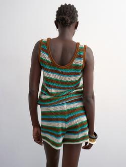 Topshop Crochet Knit Stripe Co-Ord Shorts, Multi - view 2, Multi
