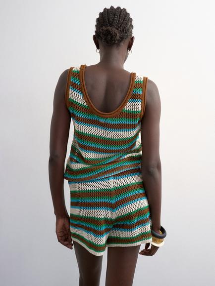 Topshop Crochet Knit Stripe Co-Ord Shorts, Multi - view 2, Multi