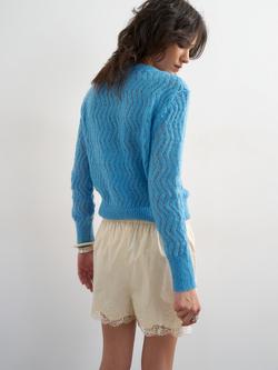 Topshop Pointelle Knit Cardigan, Blue - view 2, Mblue