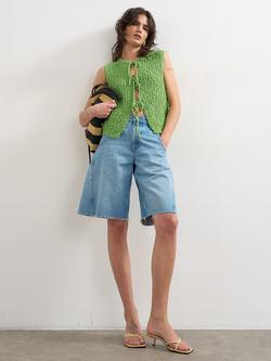Topshop Textured Knit Tie Front Waistcoat, Green, Mgreen
