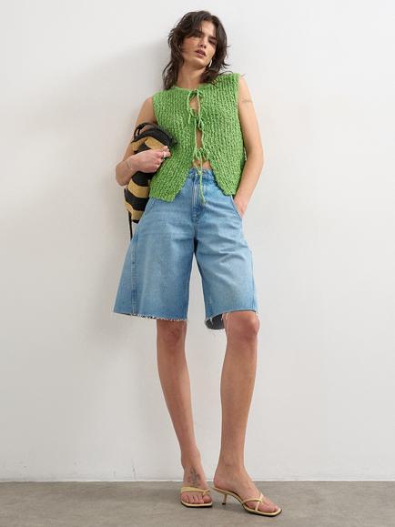 Topshop Textured Knit Tie Front Waistcoat, Green, Mgreen