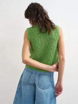 Topshop Textured Knit Tie Front Waistcoat, Green - view 2, Mgreen