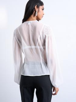 Topshop Chiffon Sheer Panel Balloon Sleeve Blouse, Ivory - view 2, Ivory