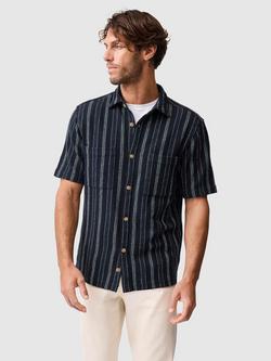Rodd & Gunn Harley Stripe Short Sleeve Cotton Blend Shirt, Midnight, Midnight