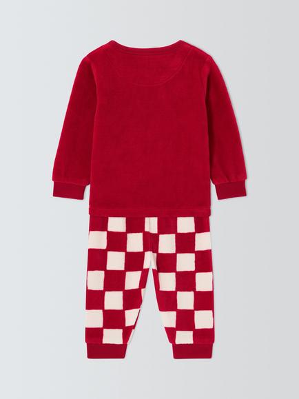John Lewis Baby Velour Snowman Pyjamas, Red - view 2, Red