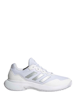 adidas Women's Gamecourt 2.0 Tennis Shoes, White/Silver, White/Silver