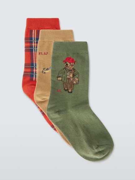Ralph Lauren Kids' Cotton Blend Crew Socks, Pack of 3, Orange Multi, Orange Multi