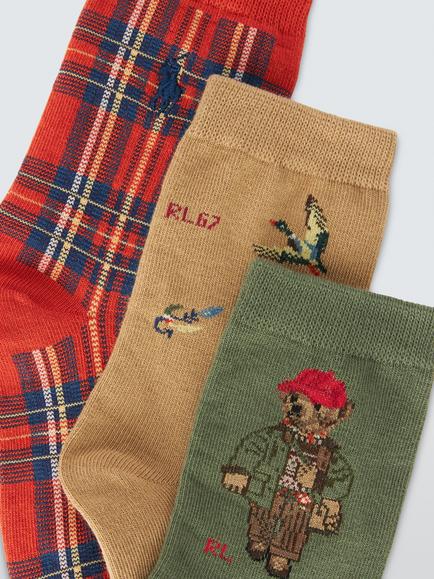 Ralph Lauren Kids' Cotton Blend Crew Socks, Pack of 3, Orange Multi - view 2, Orange Multi