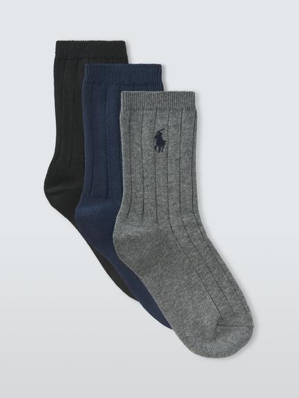 Ralph Lauren Kids' Cotton Blend Crew Socks, Pack of 3, Navy Assorted, Navy Assorted