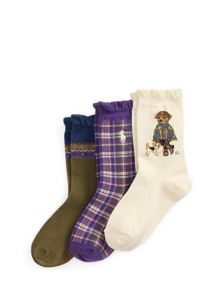 Ralph Lauren Kids' Socks, Pack of 3, Multi, Ivory/Purple/Olive