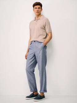 Crew Clothing Stripe Cotton Linen Blend Trousers, Navy Blue