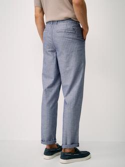 Crew Clothing Stripe Cotton Linen Blend Trousers - view 2, Navy Blue
