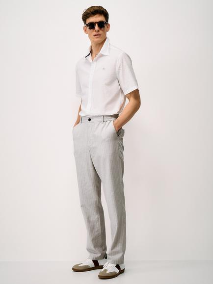 Crew Clothing Stripe Cotton Linen Blend Trousers, Stone
