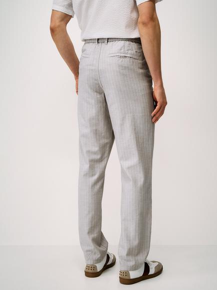 Crew Clothing Stripe Cotton Linen Blend Trousers - view 2, Stone