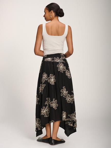Jolie Moi Asymmetric Embroidered Midi Skirt, Black - view 2, Black