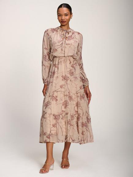 Jolie Moi Tie Neck Dress, Brown, Brown