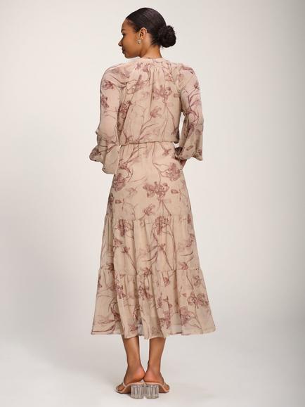 Jolie Moi Tie Neck Dress, Brown - view 2, Brown