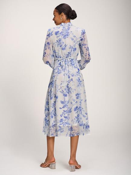 Jolie Moi Chiffon Print Ruffle Long Sleeve Shirt Dress, White Floral - view 2, White Floral