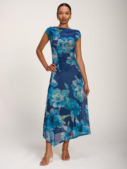 Jolie Moi Mesh Midaxi Dress, Blue Multi, Blue Multi